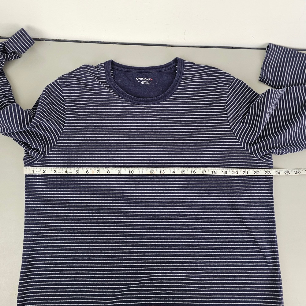 UNTUCKit Lambert Mens XL Navy Blue Striped Long Sleeve Cotton T-Shirt 40810 - Picture 6 of 8